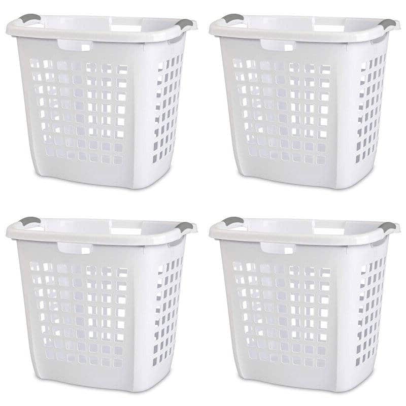 White Heavy Duty Plastic Laundry Baskets Set of 4 with Reinforced Rims and Handles - 17 x 22 x 20 (LxWxH)