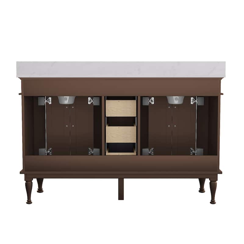 54-Inch European Style Solid Wood Bathroom Vanity with Sink – Elegant Detailing