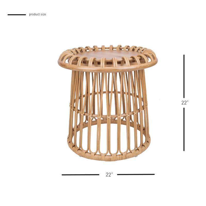 NPD Furniture Galia Rattan Round Side/ End Table or Oval Coffee Table with Wood Top