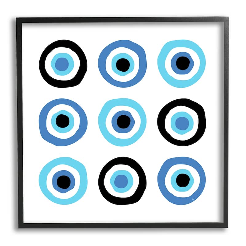 Stupell Traditional Art Deco Evil Eyes Symbolic Spiral Amulets Framed Wall Art, Design by Martina Pavlova - Blue - 17 x 17 - Black