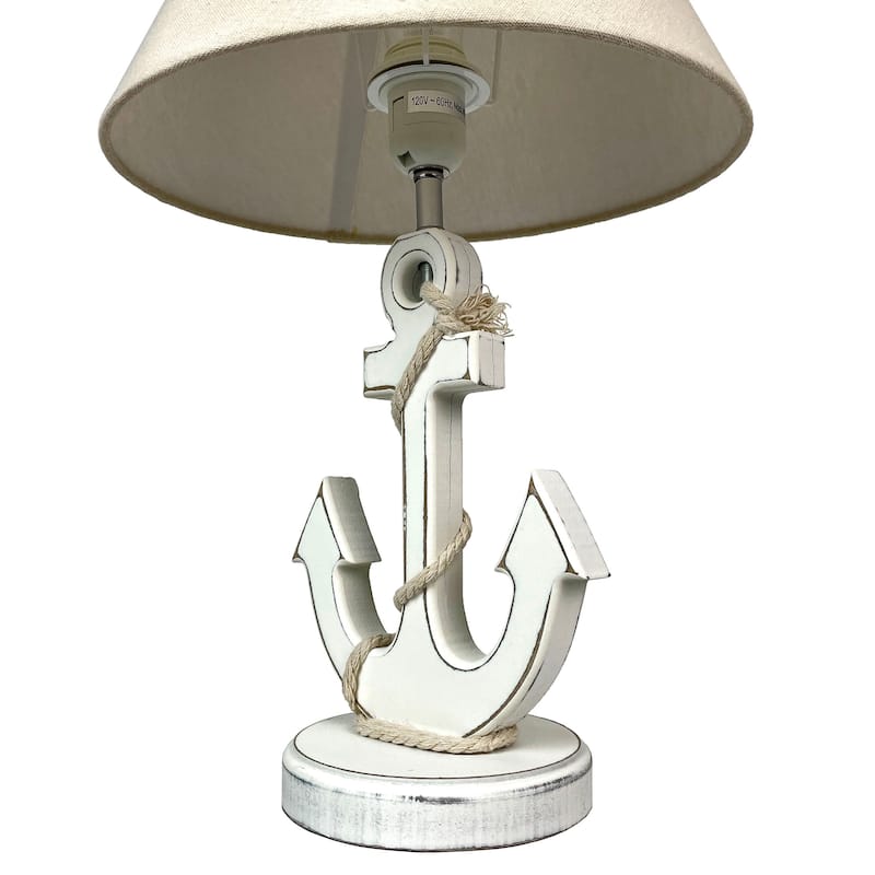 Coastal White Anchor Table Lamp 19" Nautical Beach Decor With Shade - 19 X 12 X 12 inches