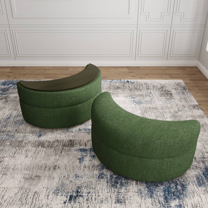 Chenille Half Moon Storage Ottoman(Set of 2) - Chenille - Green