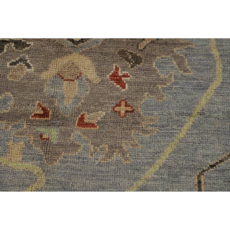 Hand Knotted Oriental 100% Wool Carpet Transitional Floral Navy Blue & Blues Oushak Area Rug - 8' 6'' X 6' 0''