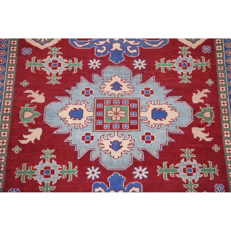 Hand Knotted Oriental 100% Wool Carpet Traditional Geometric Red Kazak Area Rug - 9' 9'' X 6' 6''