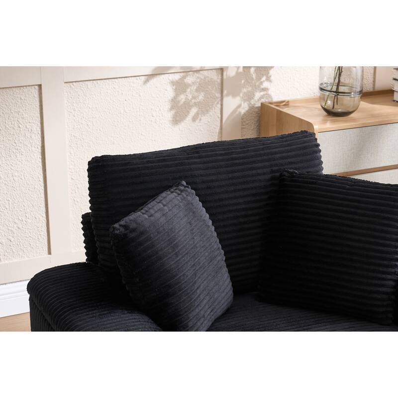 Corduroy Upholstered Chaise Lounge with Movable Ottoman, Living Room Storage Sofa Chair with Cup Holder, Detachable Cushions