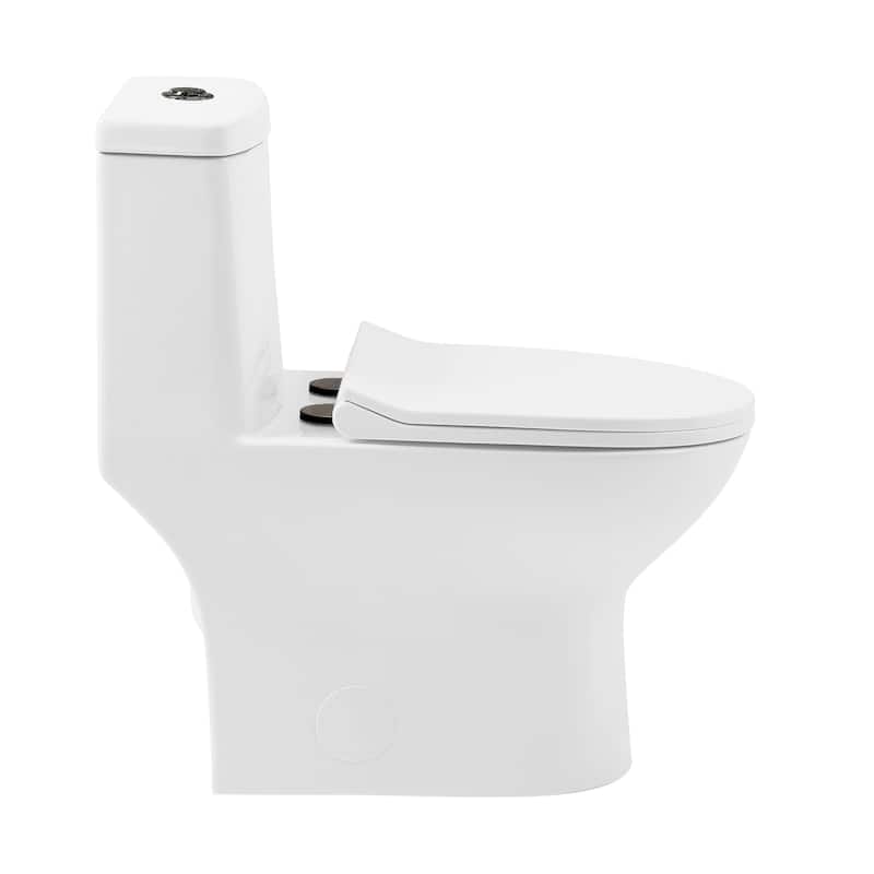 Dieppe One Piece Toilet Dual Vortex Flush, Black Hardware 1.1/1.6 Gpf - 27.45" x 13.85" 27.85"