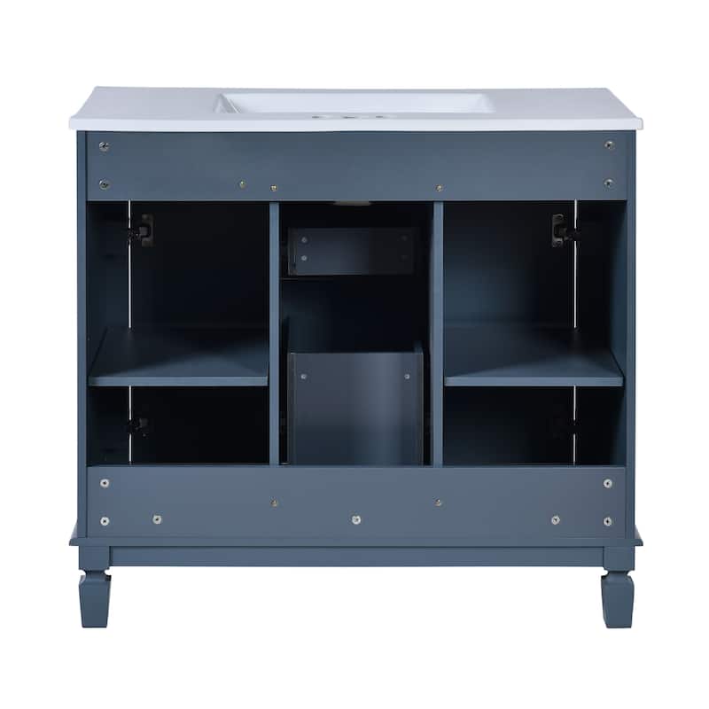 36-Inch Blue Bathroom Vanity with Ceramic Sink, Solid Wood Frame, Soft-Close Doors & Drawers