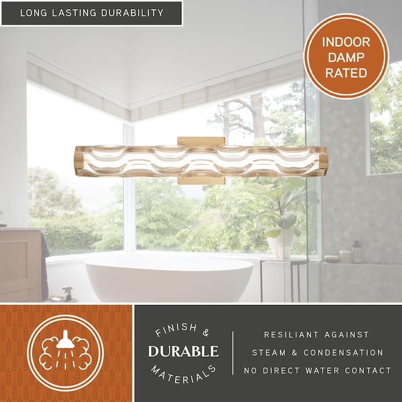 Marseille 1-Light Bathroom Vanity Lighting Fixture, Clear Wave Glass Shade, Dimmable, Integrated LED, Wall Mounted Sconce