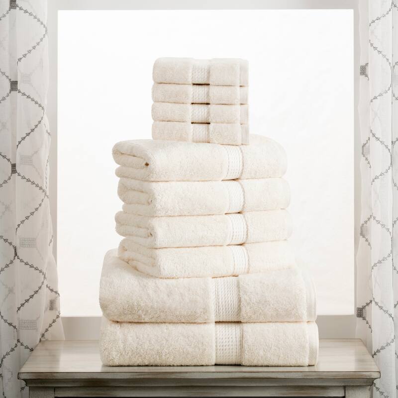 Superior Egyptian Cotton Heavyweight Solid Plush Towel Set - 10-Piece Set - Cream