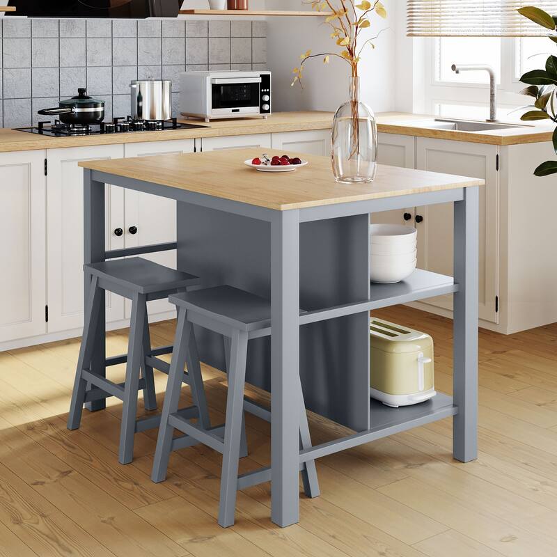 Rubber Wood Kitchen Island Set