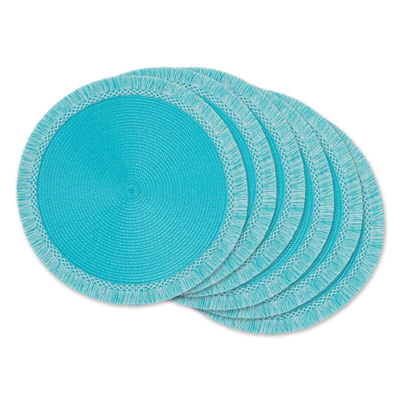 DII Nautical Blue Round Fringed Placemat Set/6 - Aqua