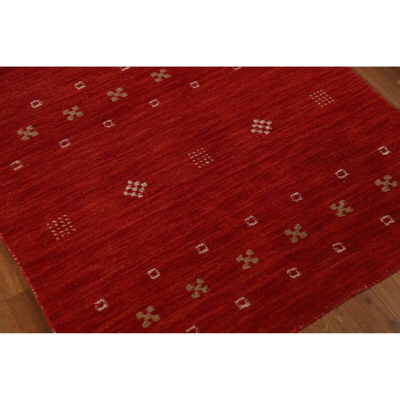 Gabbeh Indian Rug Hand-Knotted Red Wool Carpet - 3'1" x 4'9"