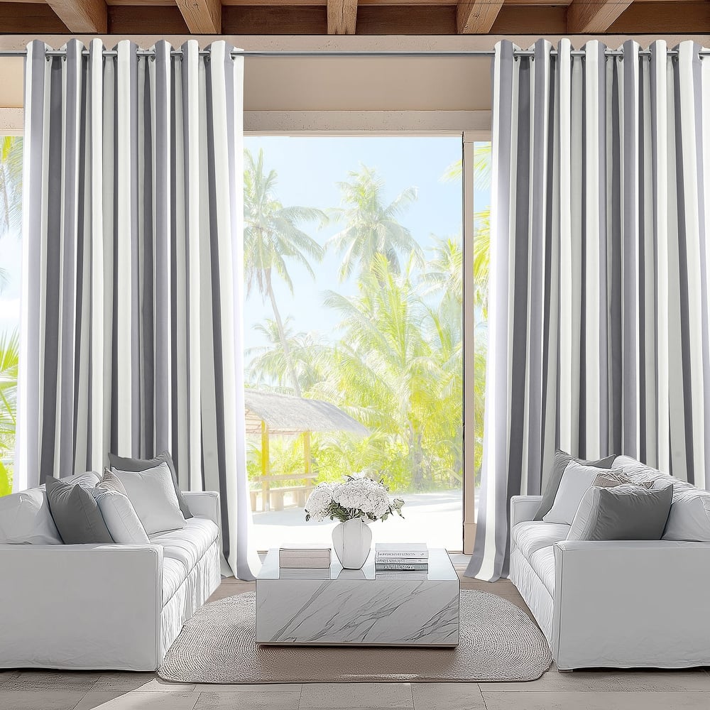 Exclusive Fabrics Villanova Striped Grommet Waterproof Light Filtering Outdoor and Indoor Curtains (1 Panel)