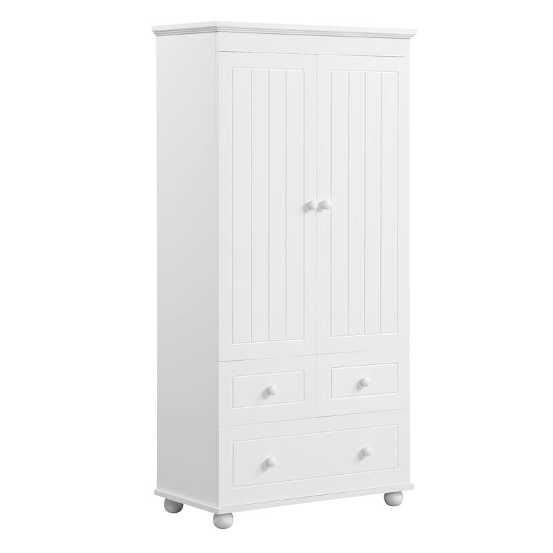 Versatile Freestanding Vertical Stripe Storage Cabinet with Cnclosed 2 Doors Cabinet, 3 Drawers and Adjustable Shelf