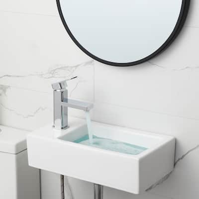 HOROW 18" x10" Wall Mount Rectangle White Porcelain Ceramic Vessel Sink for Tiny Bathrooms (Left Hand)