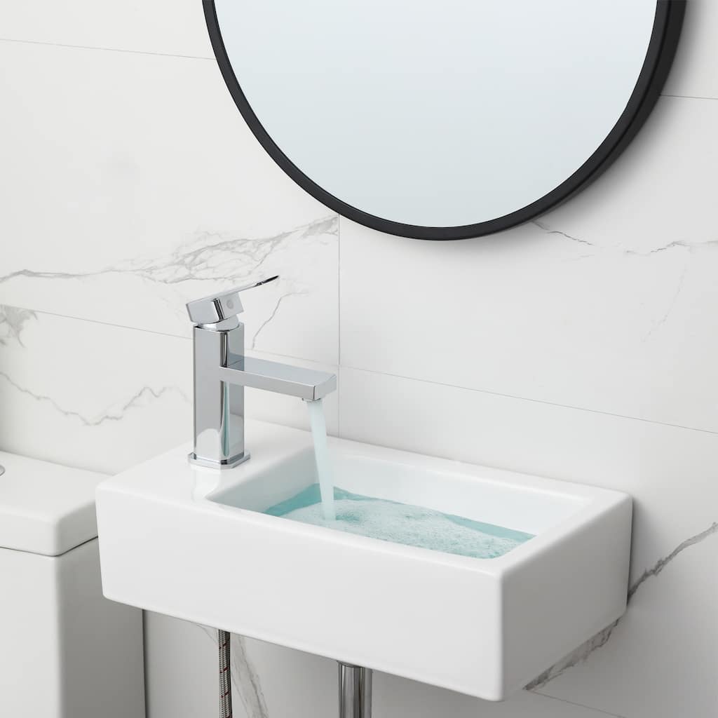 HOROW 18" x10" Wall Mount Rectangle White Porcelain Ceramic Vessel Sink for Tiny Bathrooms (Left Hand) - Left