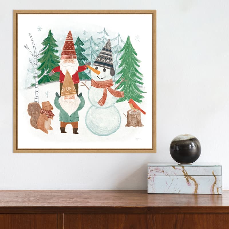 Woodland Gnomes IV by Mary Urban Canvas Art Framed - 16 x 16 in