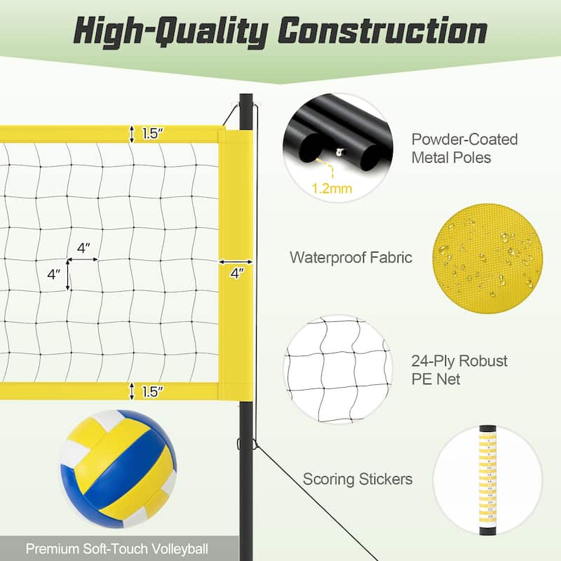 Gymax Portable Outdoor Volleyball Net Set Height Adjustable Poles