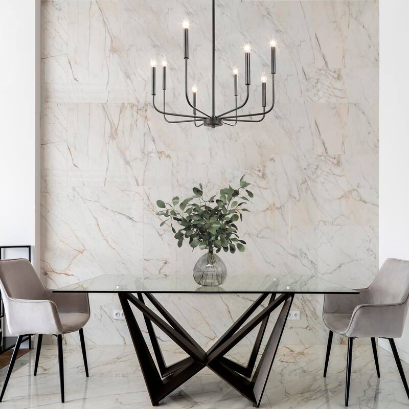 Modern Farmhouse Black 8-Light Chandelier Transitional Metal Dining Room Lights