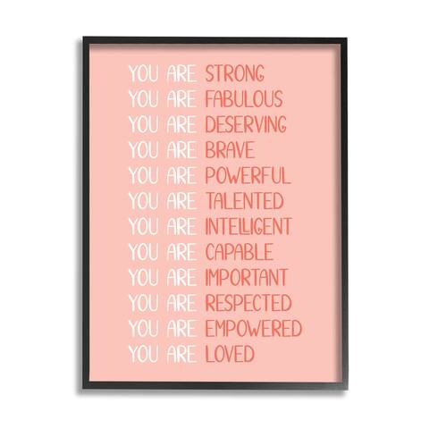 Stupell Industries You Are Positivity Phrases Pastel Pink Red Typography Framed Wall Art