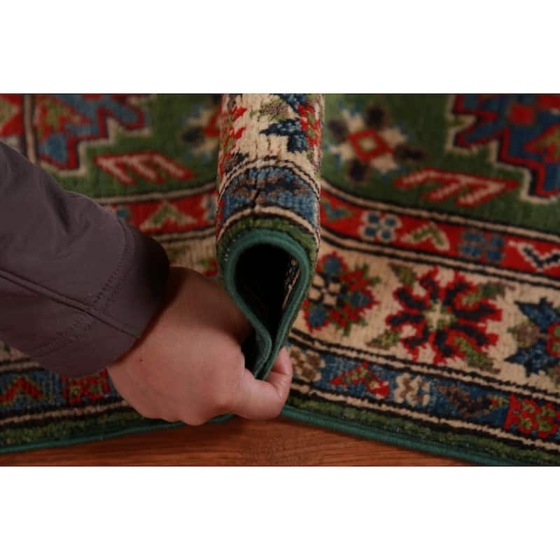Green Geometric Kazak Oriental Foyer Rug Handmade Wool Carpet - 2'0"x 3'0"