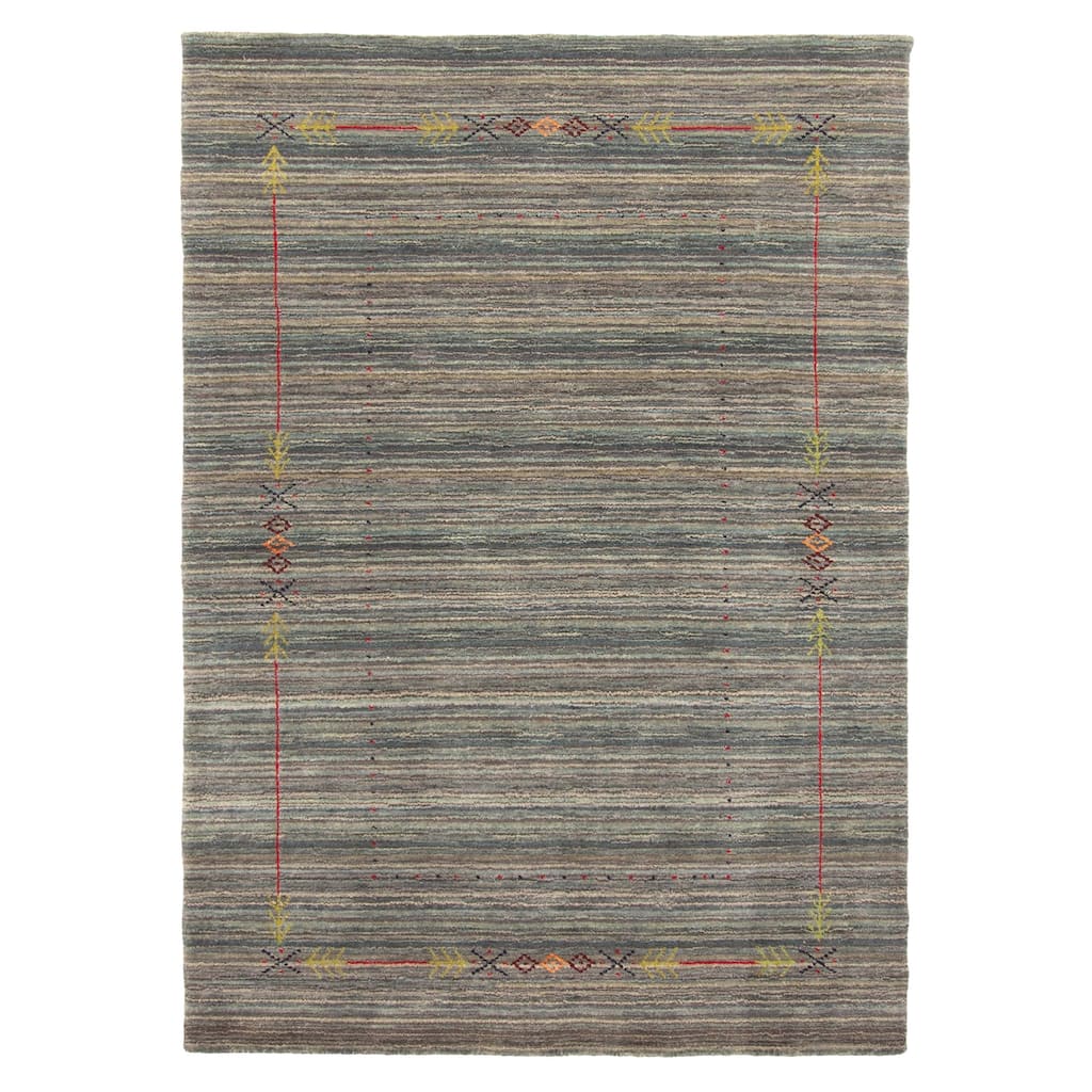 ECARPETGALLERY Hand Loomed Kashkuli Gabbeh Dark Grey Wool Rug - 4'0 x 5'8