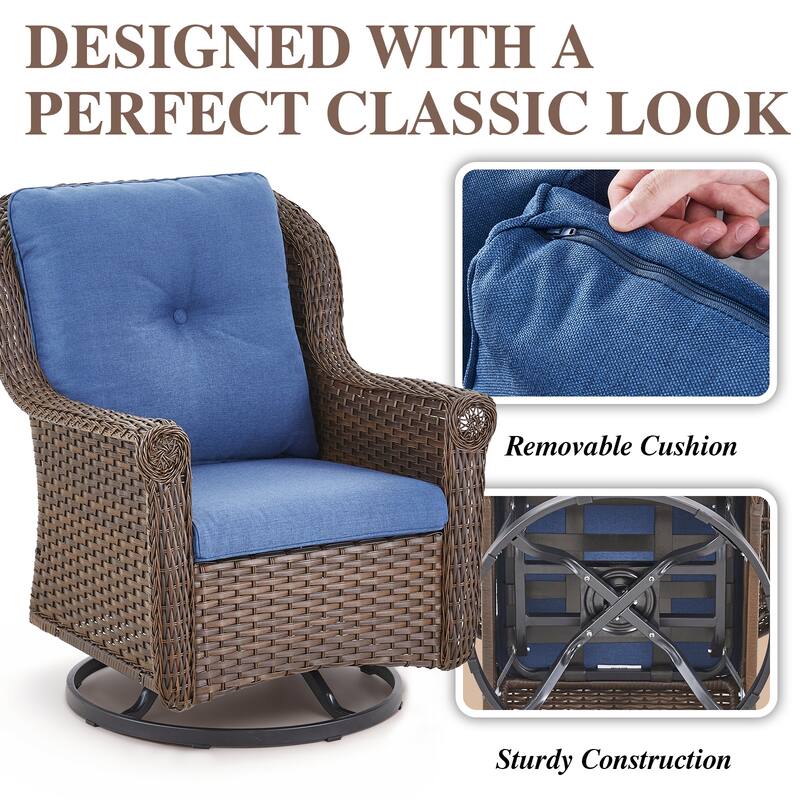 2 Piece Outdoor Swivel Chairs with Cushion Brown - Blue