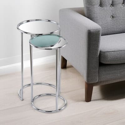 HomeRoots 22" Silver Aluminum Round Mirrored End Table - 12