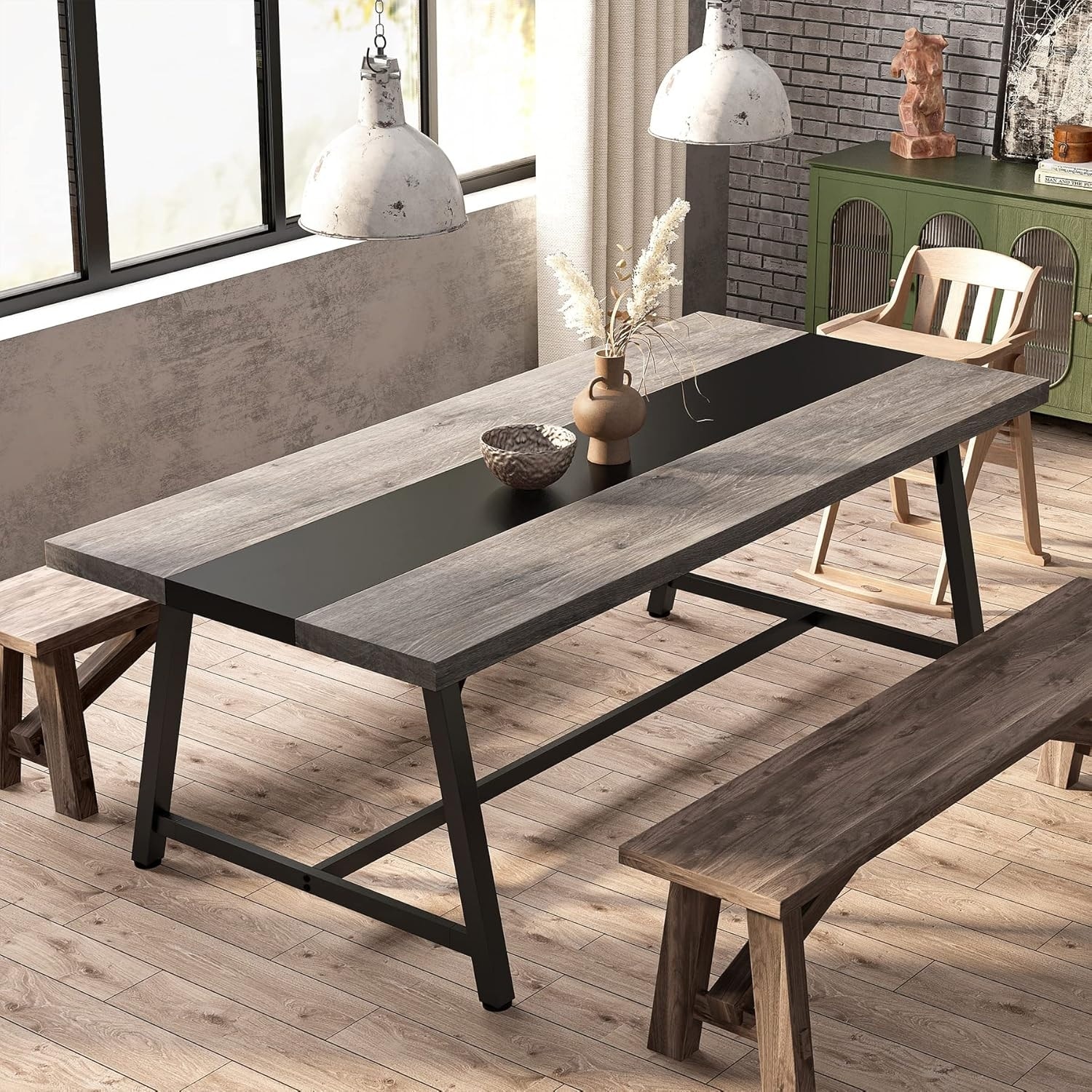 71-inch Dining Table for 8 People, Wood Kitchen Table for Big