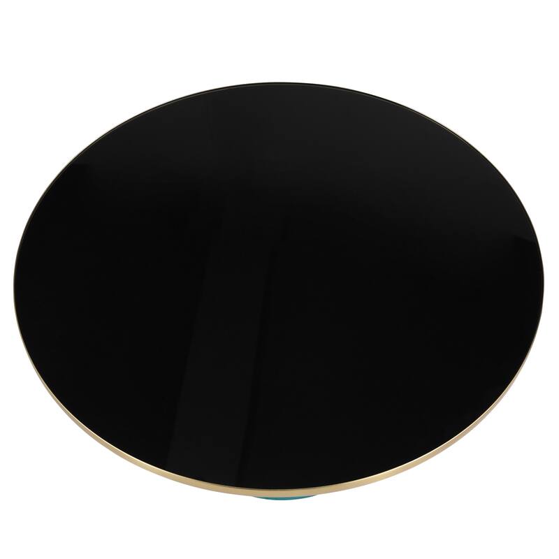 30-Inch Round Coffee Table Glass/Stone Tabletop with Gold Iron Rim Frame Glass Pedestal Base
