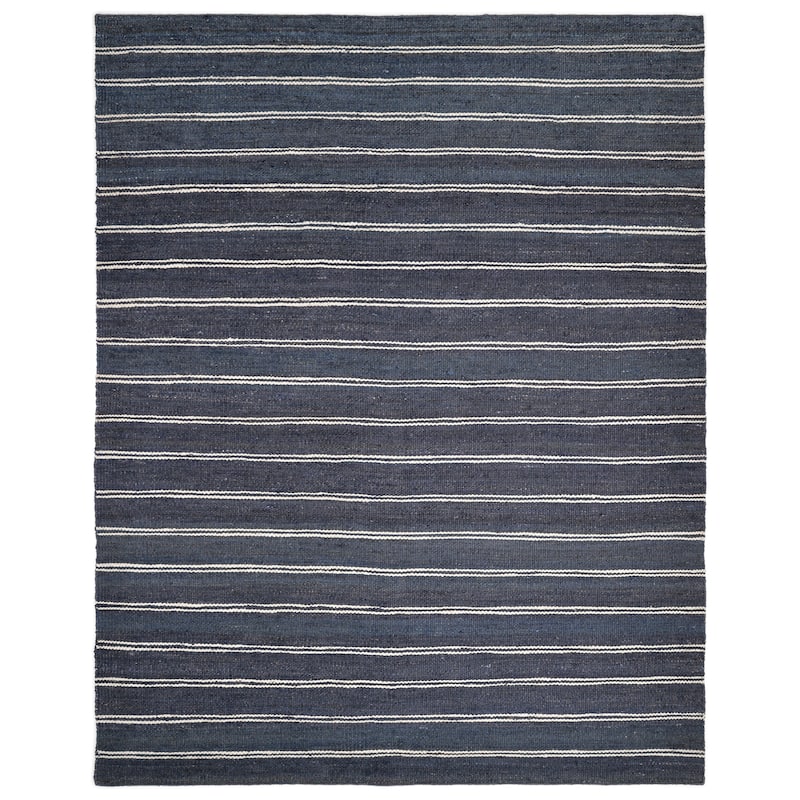 Overton Handmade Modern Contemporary Striped Area Rug - 8' 0" x 10' 0" - Navy