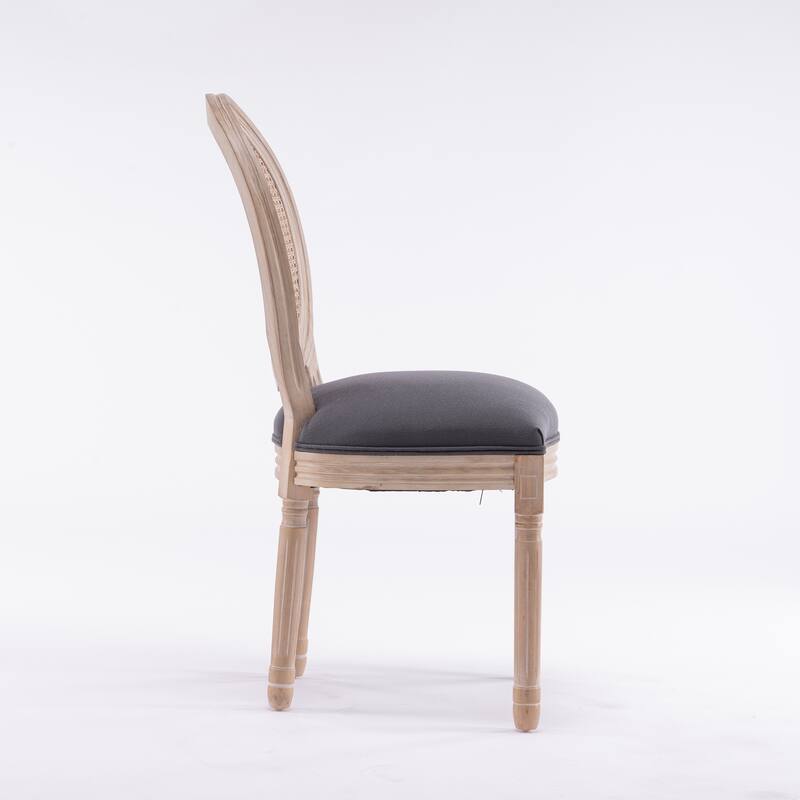 Dining Chairs Set of 2, Rattan Upholstered Vintage Farmhouse Fabric Chair, with Round Backrest and Solid Wood Legs