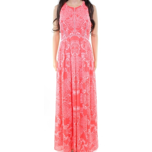 Vince Camuto Pink Womens Size 2 Eyelet Trim Pleated Maxi Dress