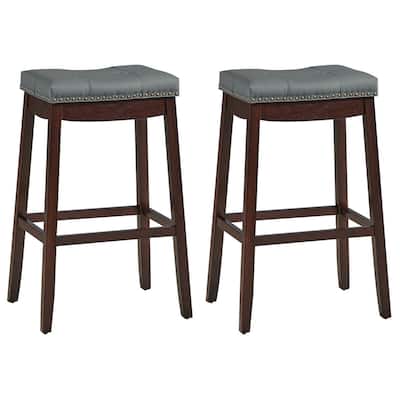 Gymax Set of 2 Nailhead Saddle Bar Stools 29'' Pub Chairs with Rubber - See Details