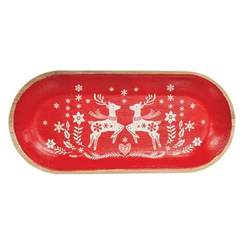 Yuletide Cardinal Oval Wooden Tray - Reindeer