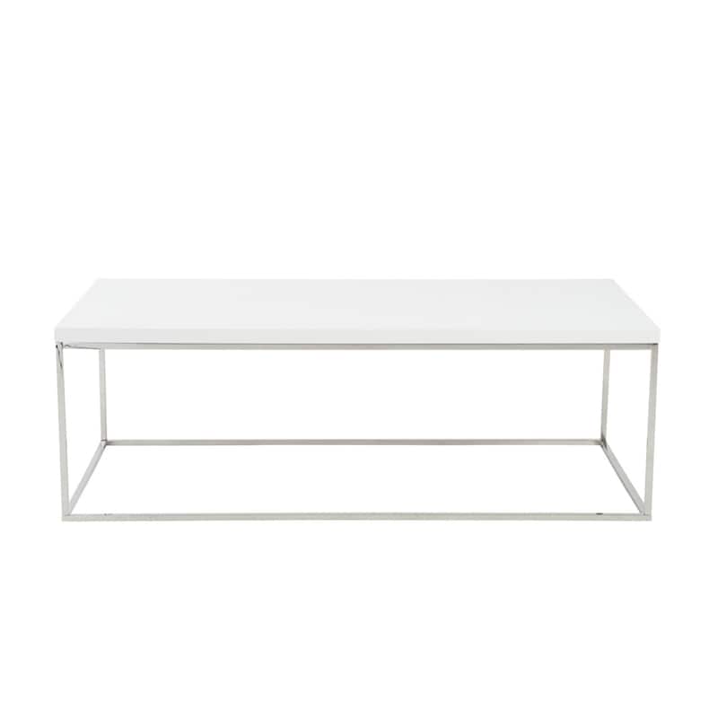HomeRoots 35" White and Silver Wood And Metal Square Frame Coffee Table