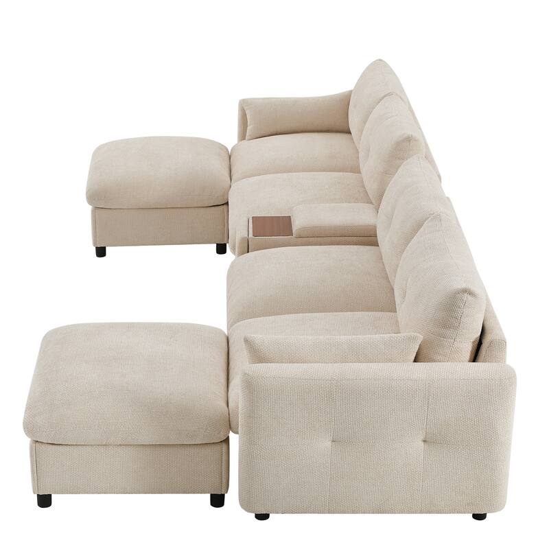U Shaped Modular Sectional Sofa w/Ottoman, Console, Cup Holder, USB