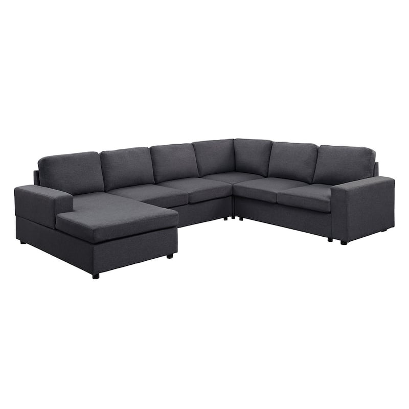 Linen Sectional Sofa with Reversible Chaise - Dark Grey