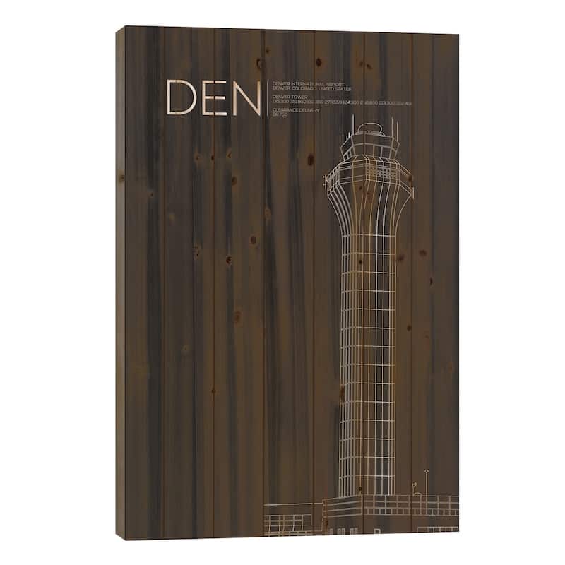 DEN Tower, Denver International Airport Print On Wood by 08 Left - Multi-Color - 40x26x1.5