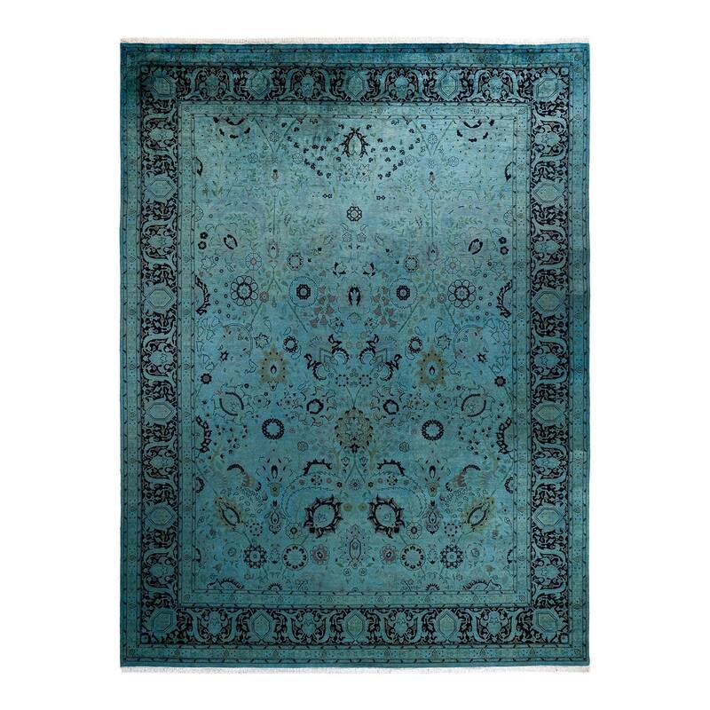 Overton Hand Knotted Wool Vintage Inspired Modern Contemporary Overdyed Blue Area Rug - 9' 0" x 12' 0"