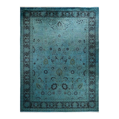Overton Hand Knotted Wool Vintage Inspired Modern Contemporary Overdyed Blue Area Rug - 9' 0" x 12' 0"
