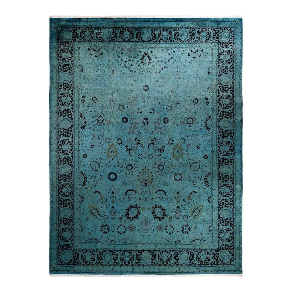 Overton Hand Knotted Wool Vintage Inspired Modern Contemporary Overdyed Blue Area Rug - 9' 0" x 12' 0"
