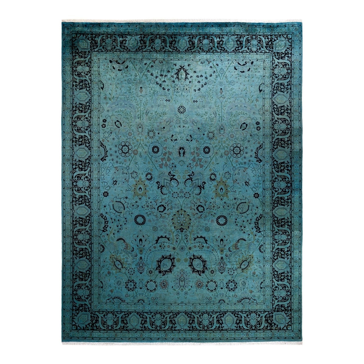 Overton Hand Knotted Wool Vintage Inspired Modern Contemporary Overdyed Blue Area Rug - 9' 0" x 12' 0"
