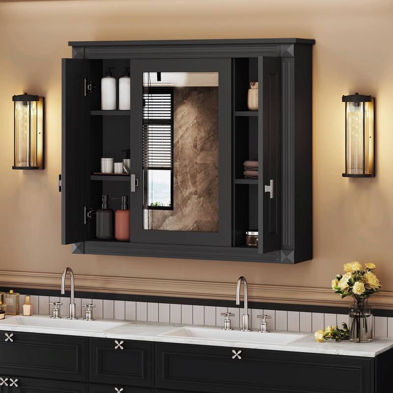 Wall-Mounted Medicine Cabinet with 4 Shelves, Mirrored Door Over-Toilet Storage