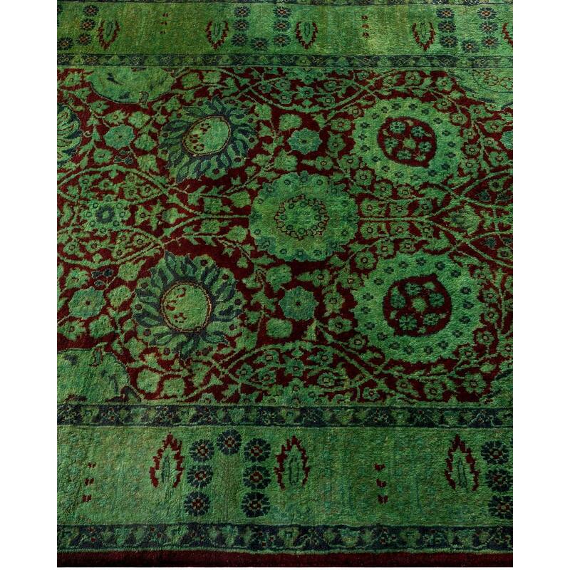 Overton Hand Knotted Wool Vintage Inspired Modern Contemporary Overdyed Green Runner Rug - 3' 3" x 8' 7"