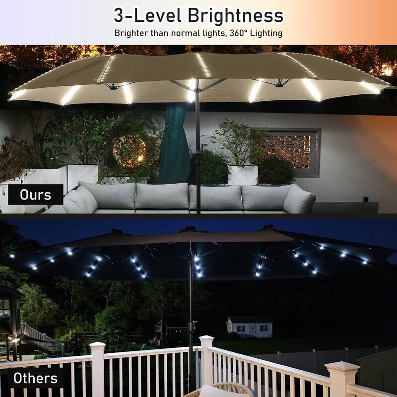 15ft Double Sided Rectangular Lighted Market Umbrella