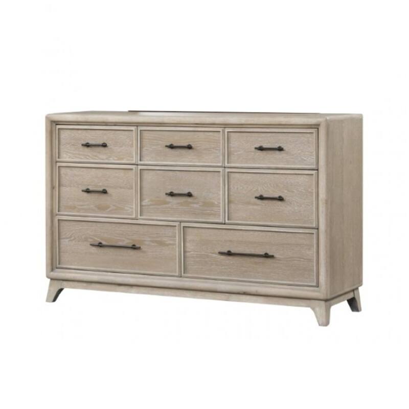 Myna 64 Inch Wide Dresser, 8 Drawers, White Oak Veneer, Solid Wood
