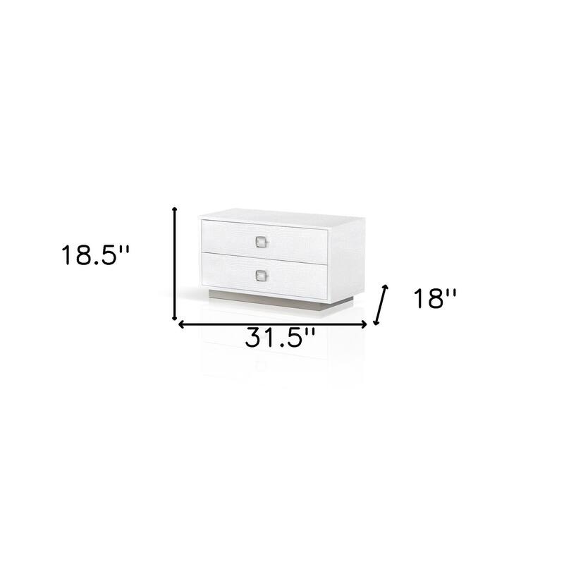HomeRoots 19" White Solid and Manufactured Wood Two Drawer Nightstand
