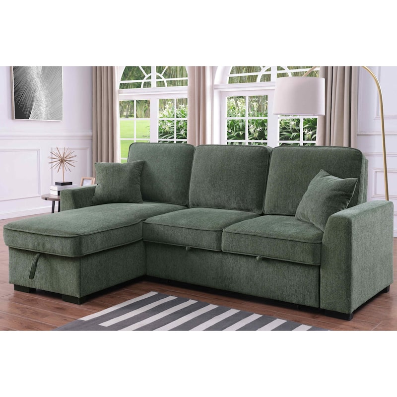 Chenille Reversible Sectional Sofa Convertible Pull Out Couch Bed