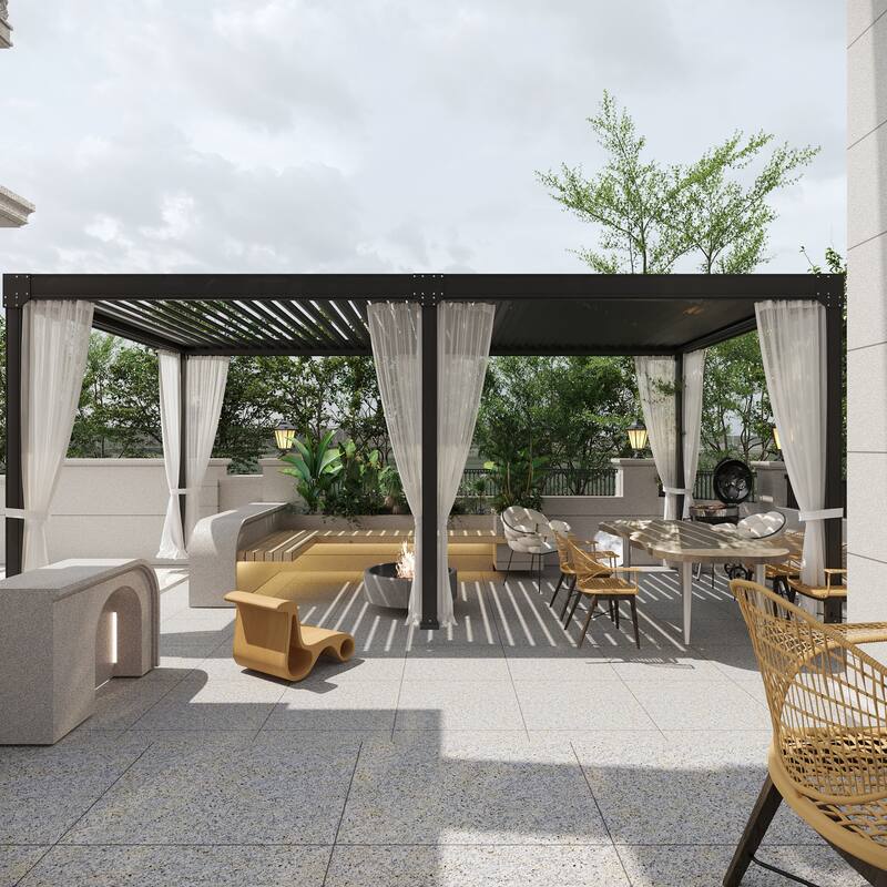 Cozywor Adjustable Louvered Roof Aluminum Pergola with Net Curtain